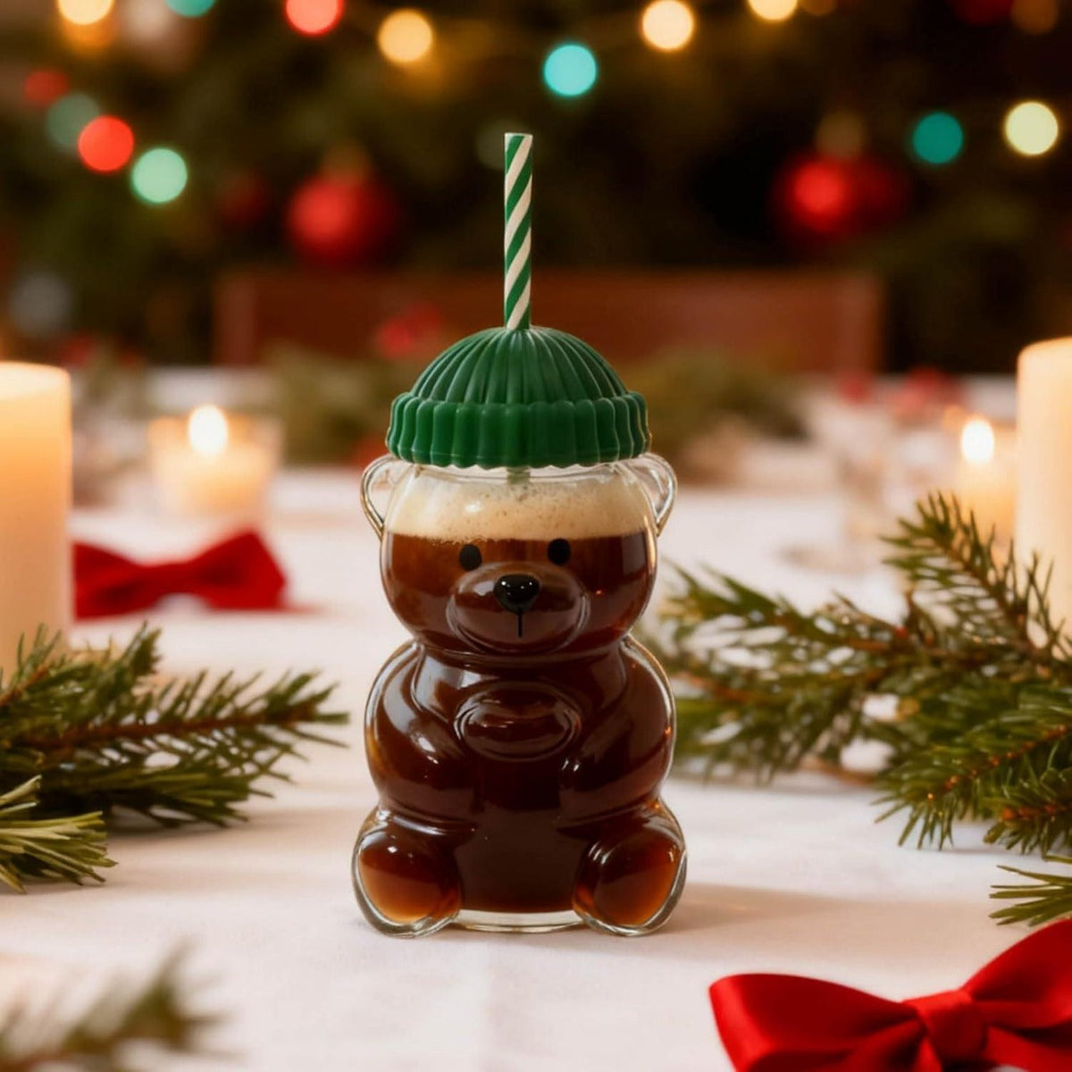 Bearista Beanie Glass Tumbler Straw Set